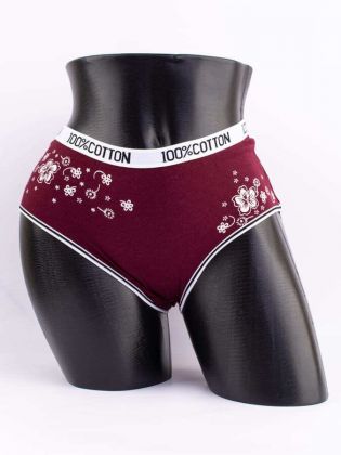 Слипы с цветочным принтом и эластичным поясом с надписью "100% COTTON" - фото 1