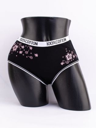 Слипы с цветочным принтом и эластичным поясом с надписью "100% COTTON" - фото 1