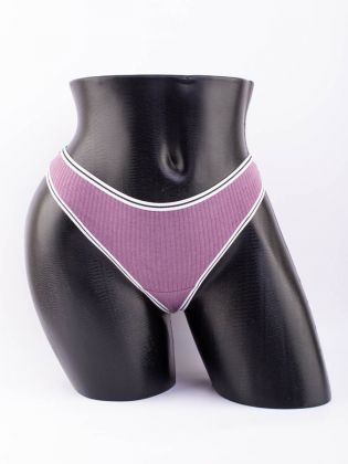 Стринги в рубчик с белым поясом и черной полоской  - фото 1